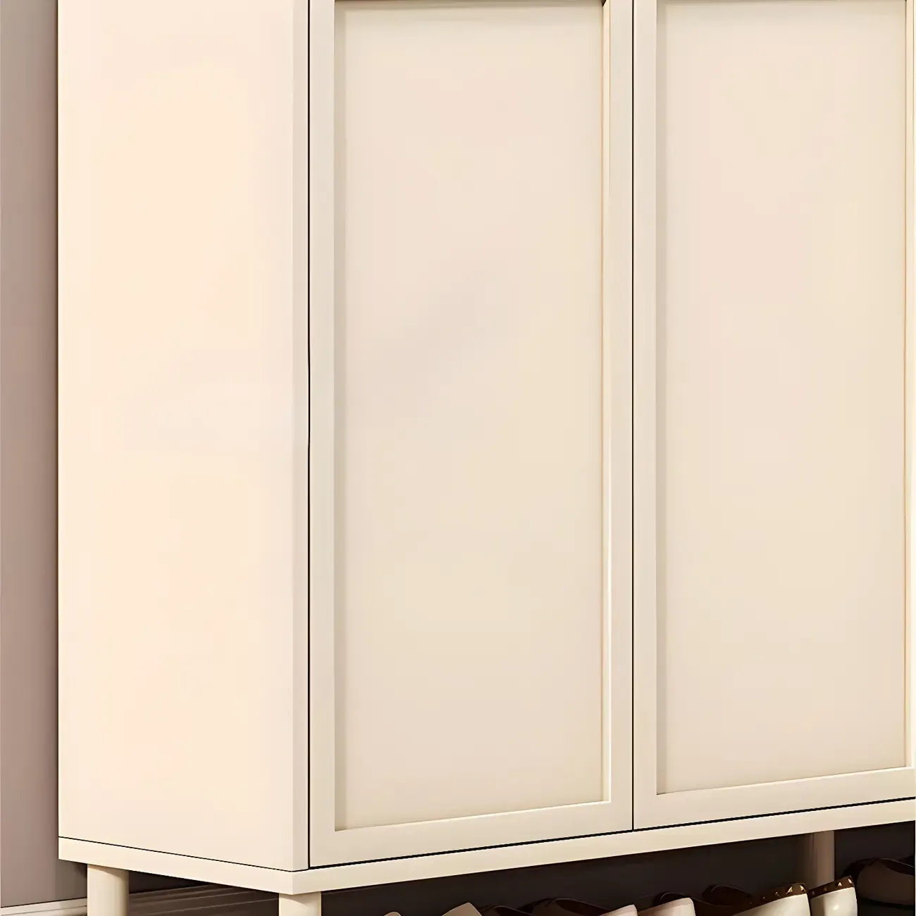 Cream White Wood Shoe Cabinet with Shoe Lattice