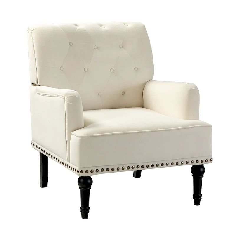 Velvet Button Tufted Accent Chair with Nailhead Trim