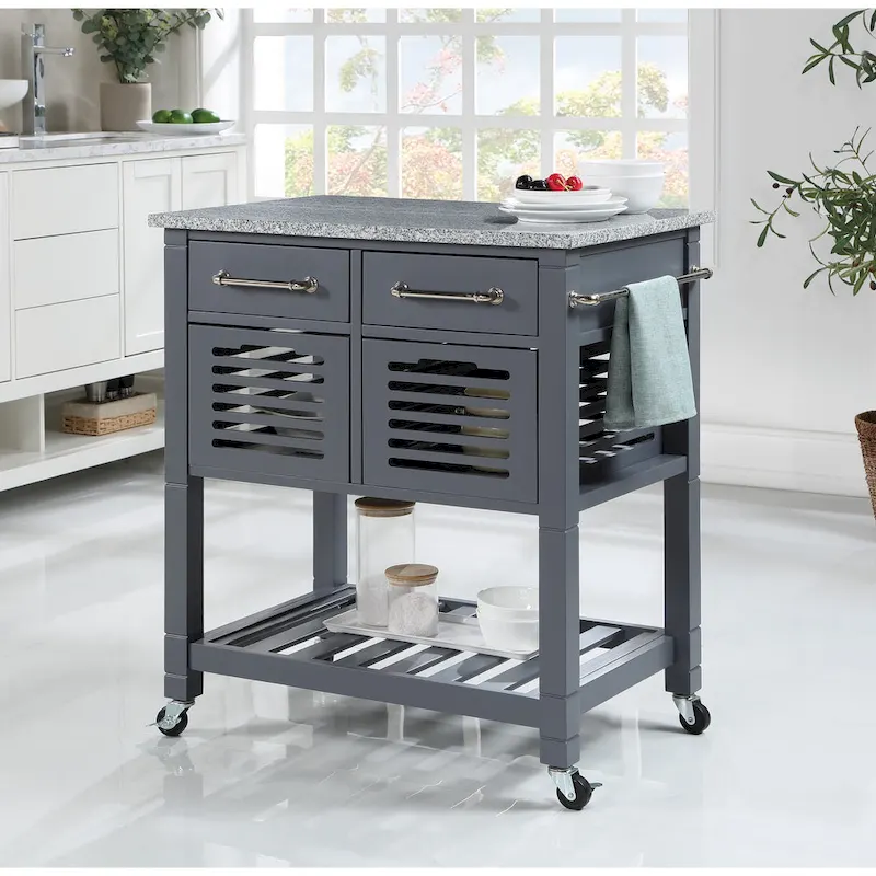 Kitchen Cart with Granite Top and Storage Drawers