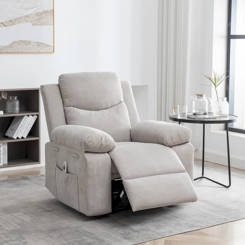 Beige / Blue / Light Grey / Camel / Dark Grey Velvet Power Recliner with Heat & Massage - Single Use