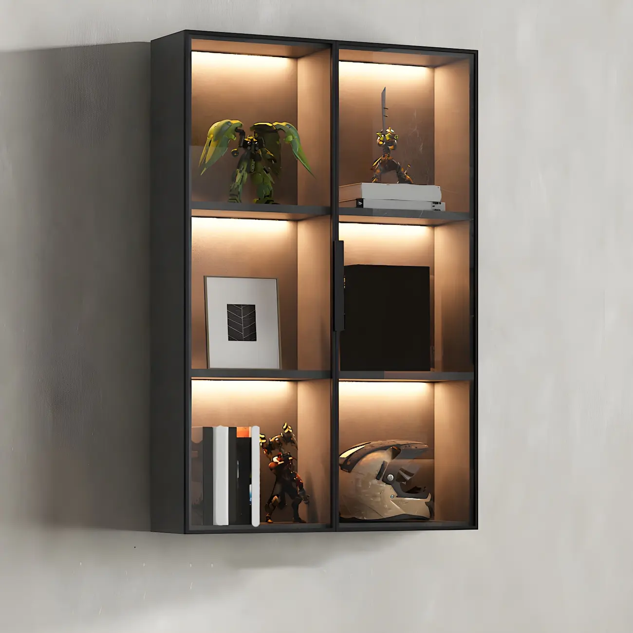 Black Multi-Shelf Wall-Mounted Wooden Display Cabinet
