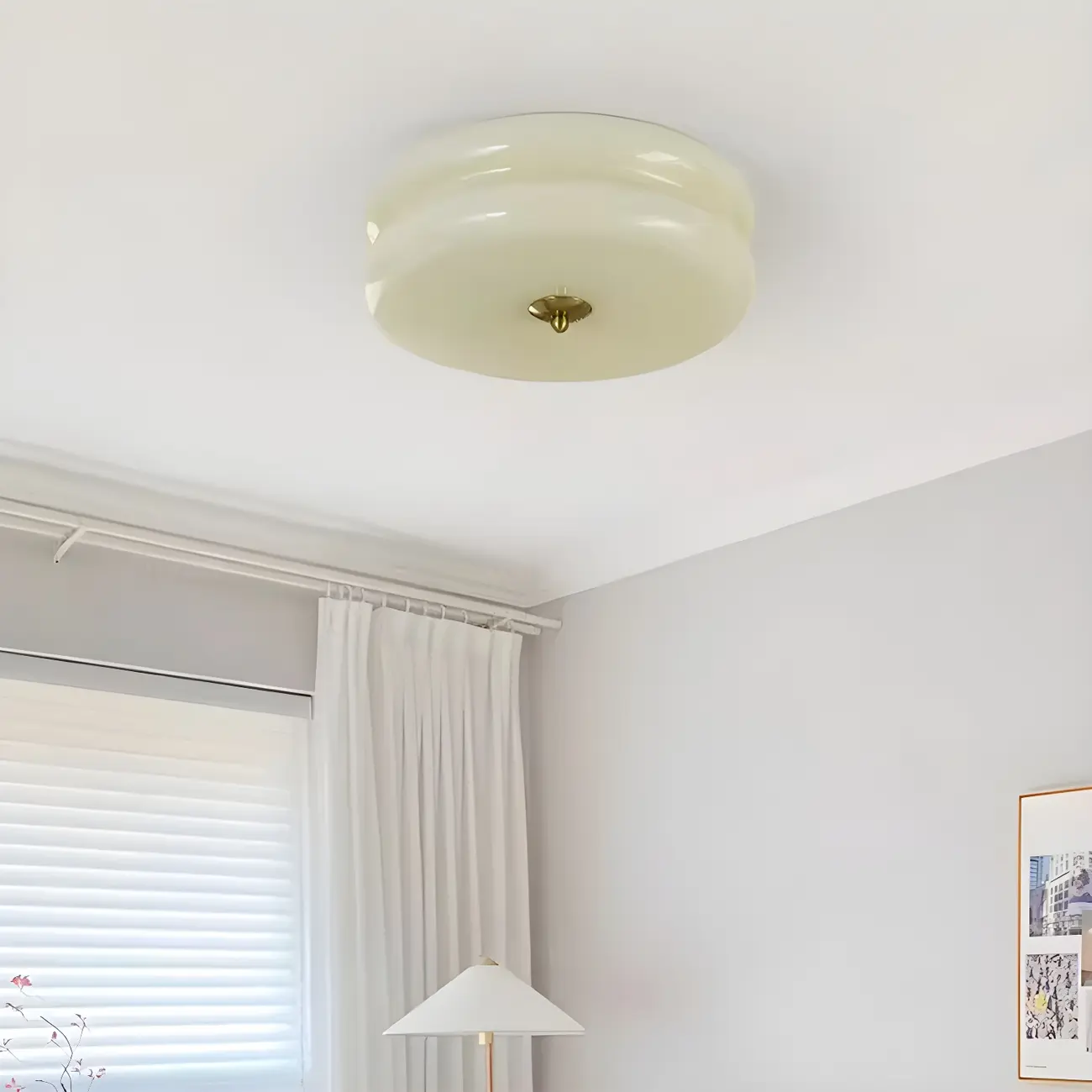 Modern Creamy Round Double-Tier Glass LED Flush Ceiling Light