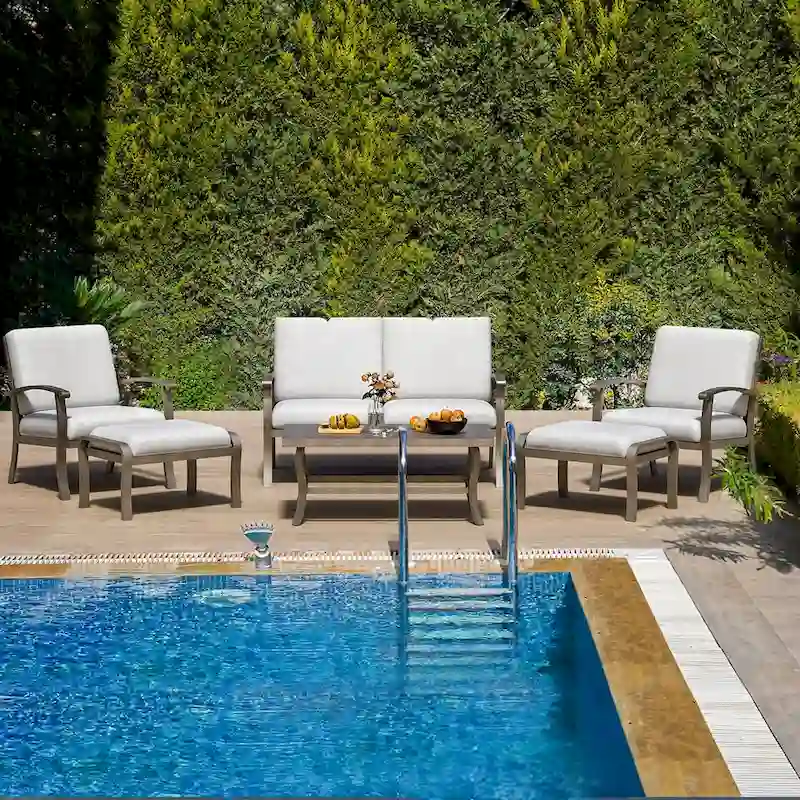 6-Piece Aluminum Patio Conversation Set with Coffee Table, Loveseat, Ottoman and Light Gray Cushions