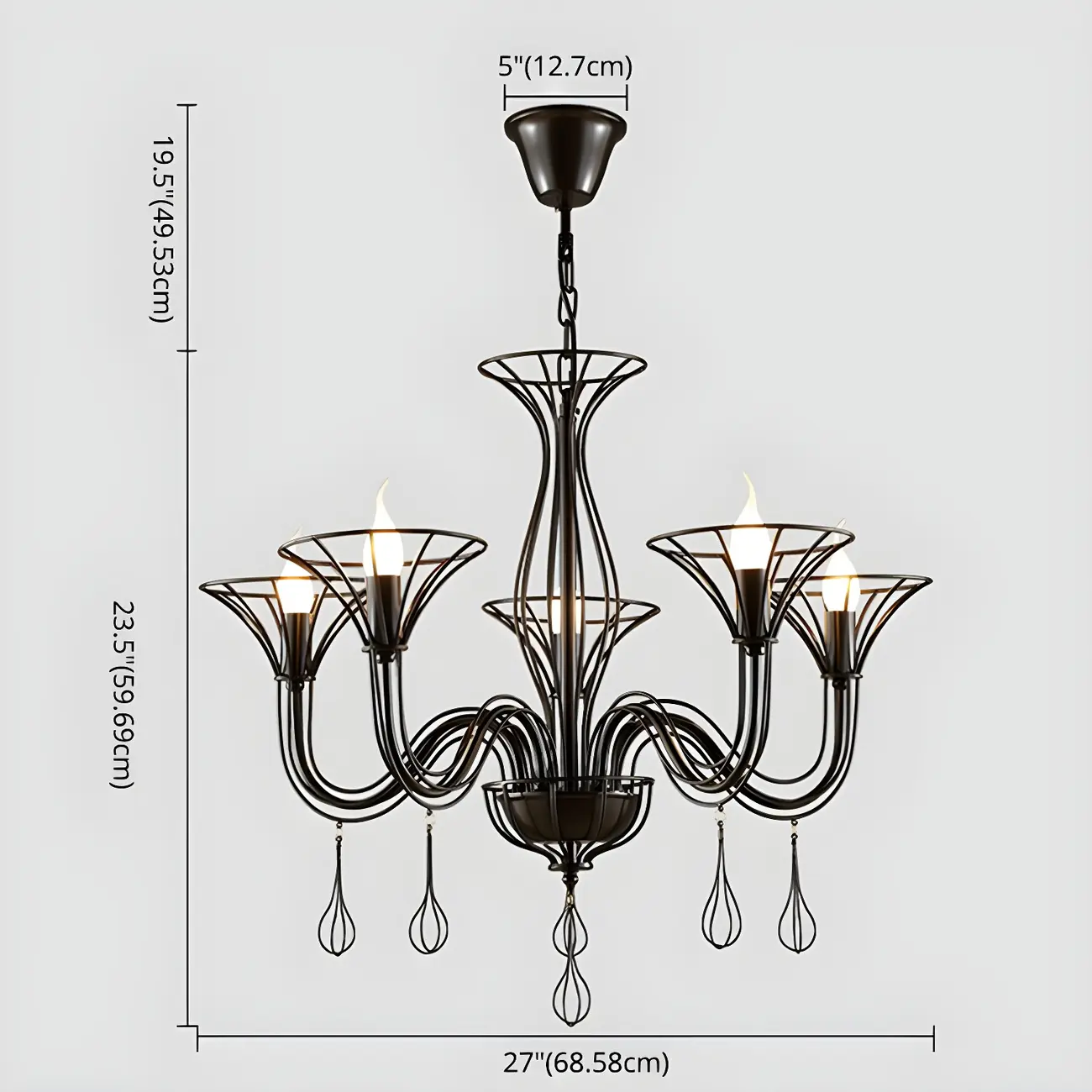 Black Metal Curved Design Modern Chandelier Fixture