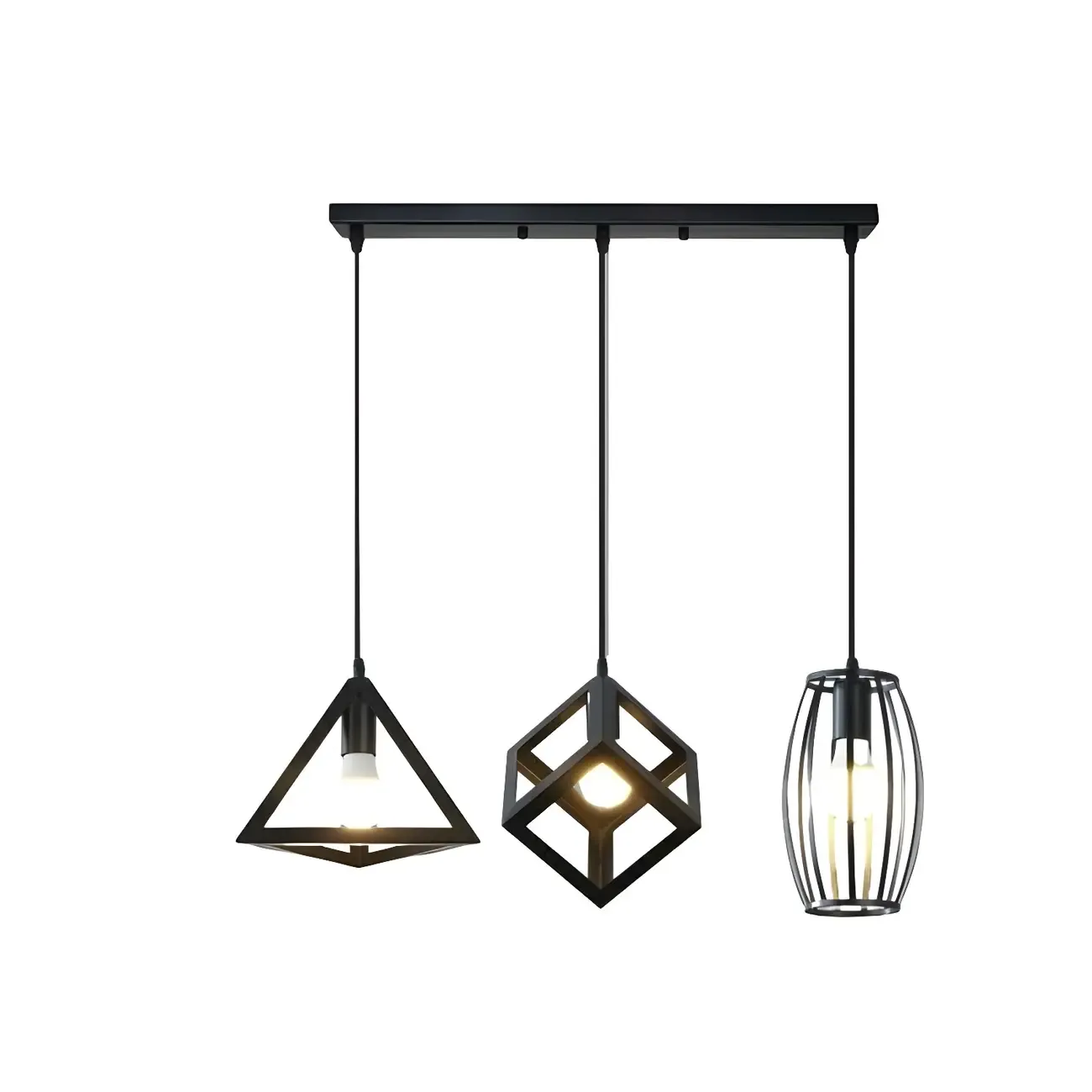 Industrial Black Geometric Adjustable Island Pendant Light
