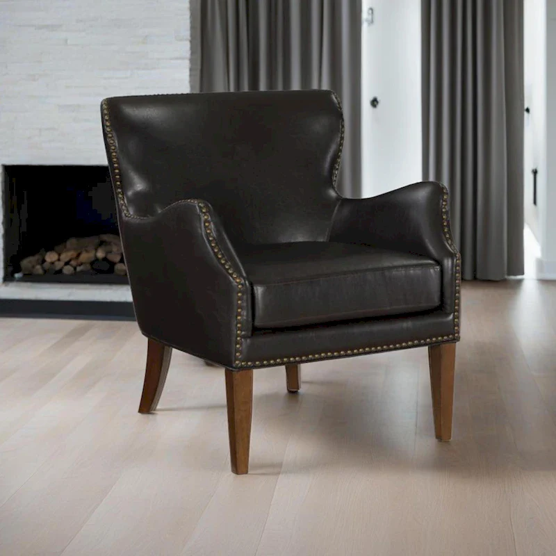 Brown Faux Leather High-Leg Wingback Accent Chair, Single Seat