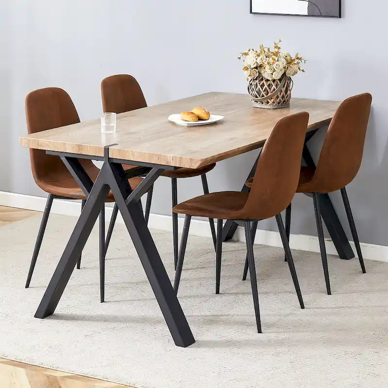 Modern Dining Set with Rectangular Black A-Frame Table & Round Backrest Chairs
