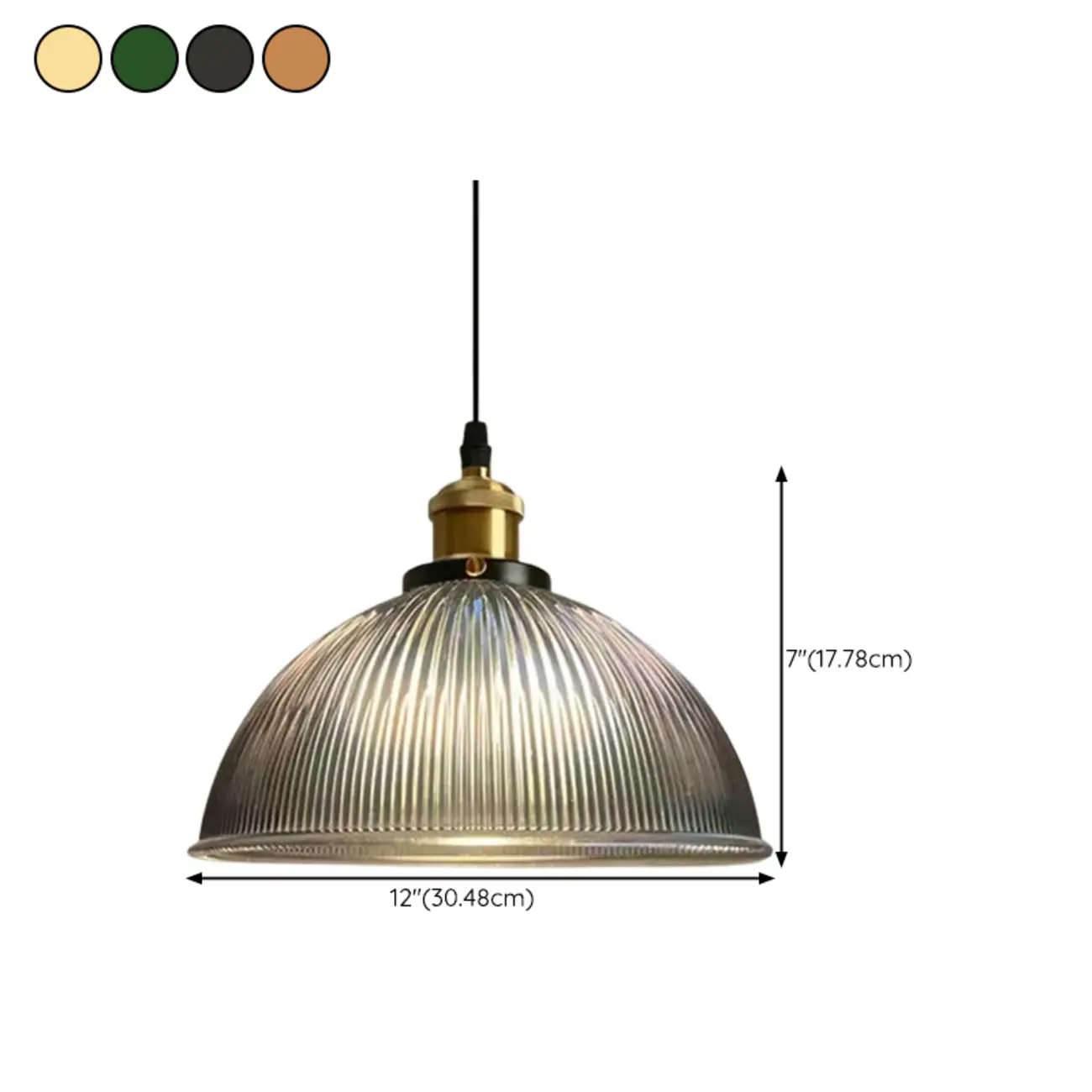Green Fluted Glass Brass Dome Pendant Light