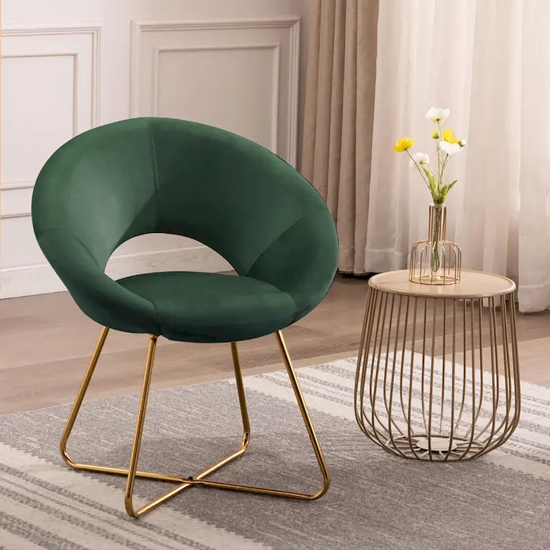 Velvet Leisure Accent Chair with Stylish Gold Legs & Floor Pads