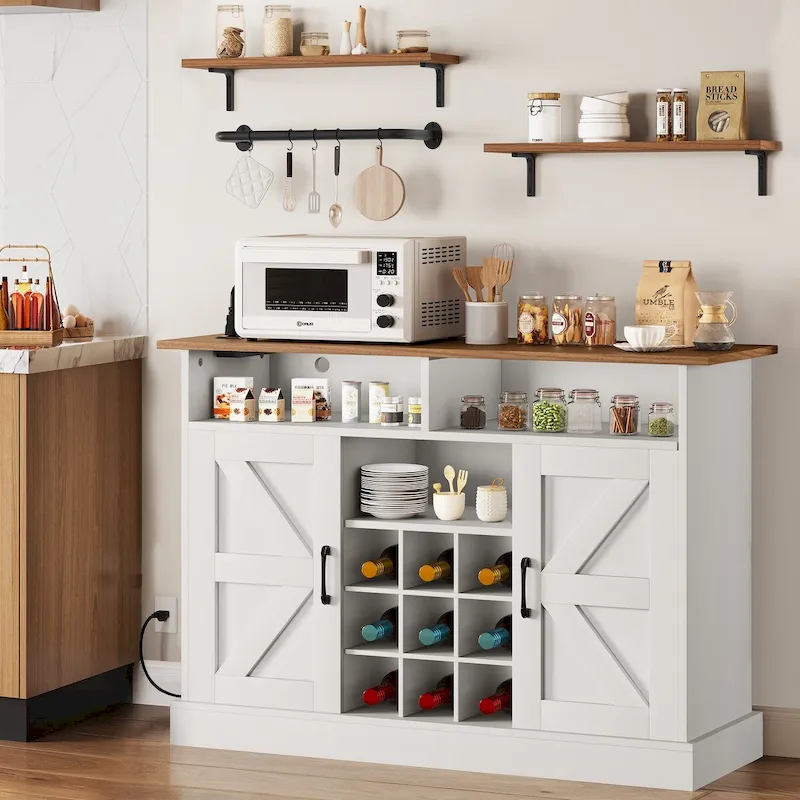 Moasis 47Farmhouse Coffee Bar Cabinet with Floating Shelf - 15.75D x 47.24W x 33.86H