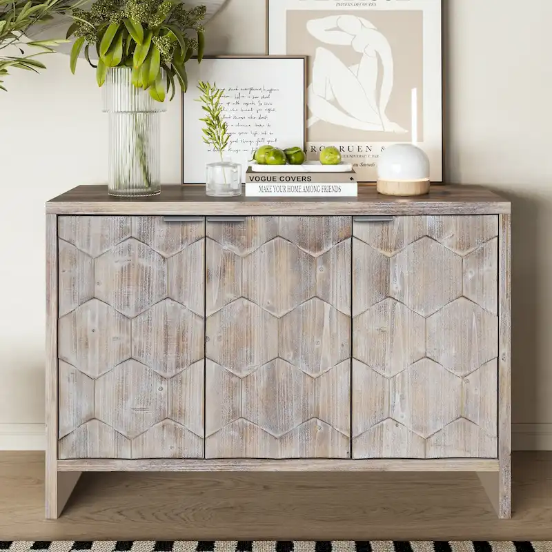 Accent Cabinet 3 Door Wooden Sideboard Buffet Server Cabinet