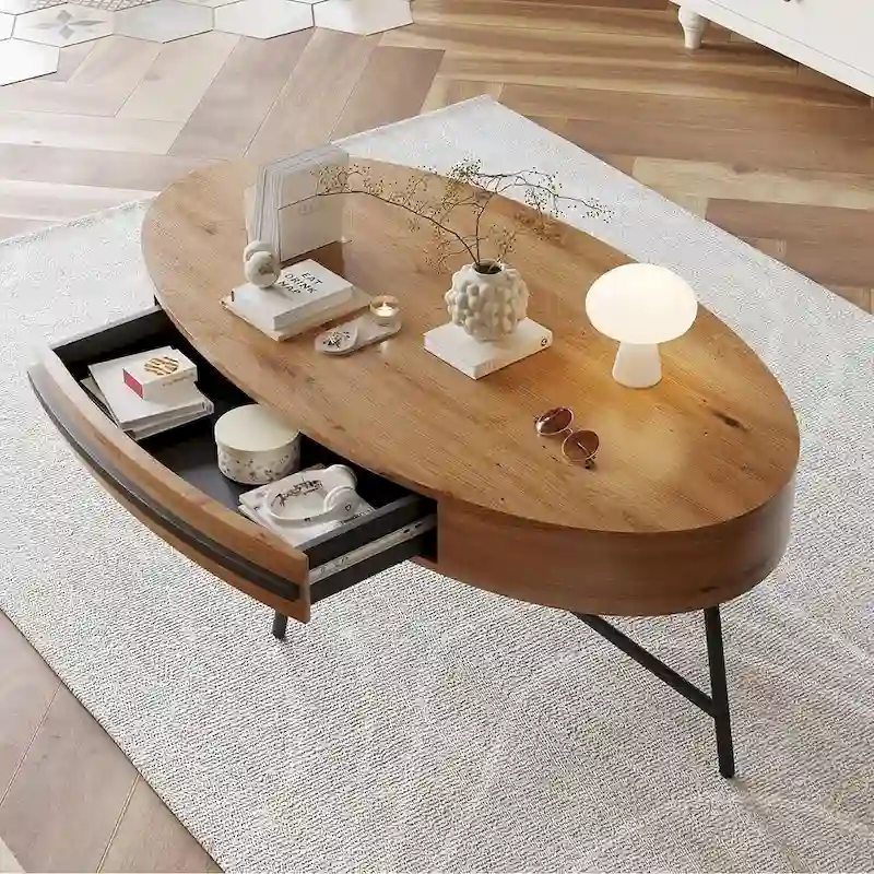 Modern Center Oval Coffee Table with Drawer