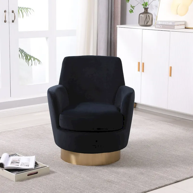 Velvet Swivel Barrel Chair, Swivel Accent Chairs Armchair, Reading Chairs, Round Barrel Chairs with Gold Stainless Steel Base