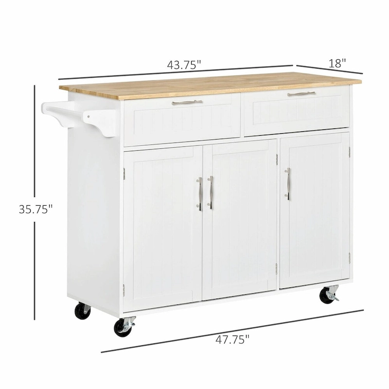 Mobile Kitchen Island with Wood Top, Drawers, Cabinets, Adjustable Shelves, and Towel Rack