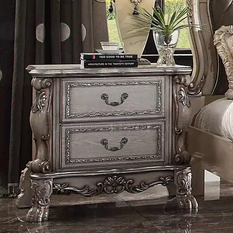 32" Dresden Nightstand Vintage Bone White - Acme Furniture: Romantic Claw Legs, Scrolled Moldings