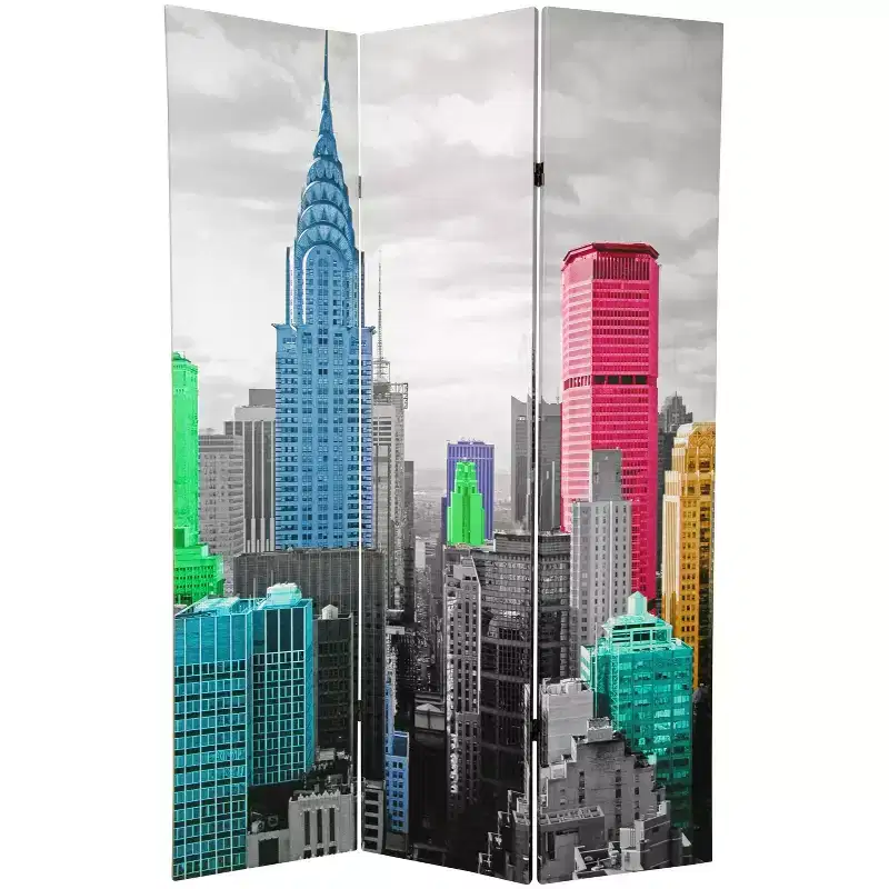 6" Colorful New York Scene Room Divider Blue/Gray - Oriental Furniture