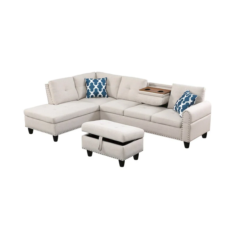 Alger 98  Wide Left Hand Facing Sofa & Chaise with Ottoman