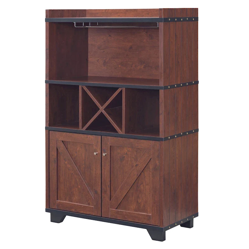 Farmhouse Wine Cabinet Buffet with Stemware Rack & 6 Shelves