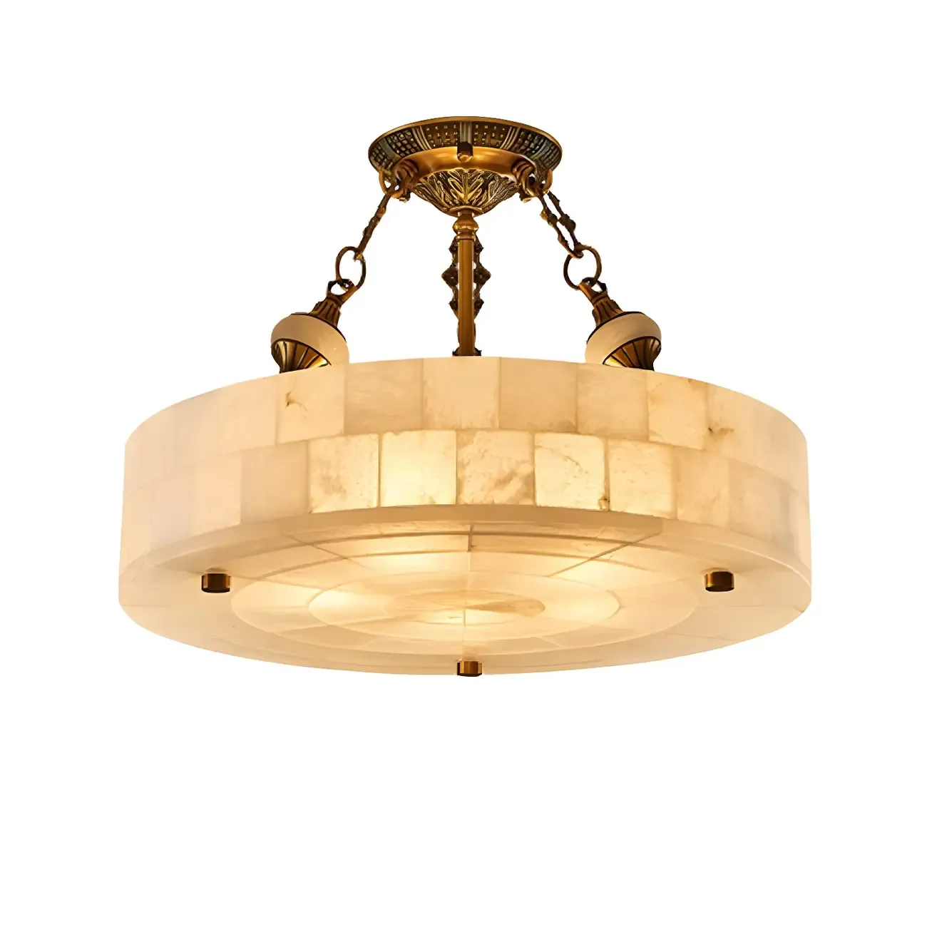 Luxurious Gold Alabaster Cylindrical Chandelier