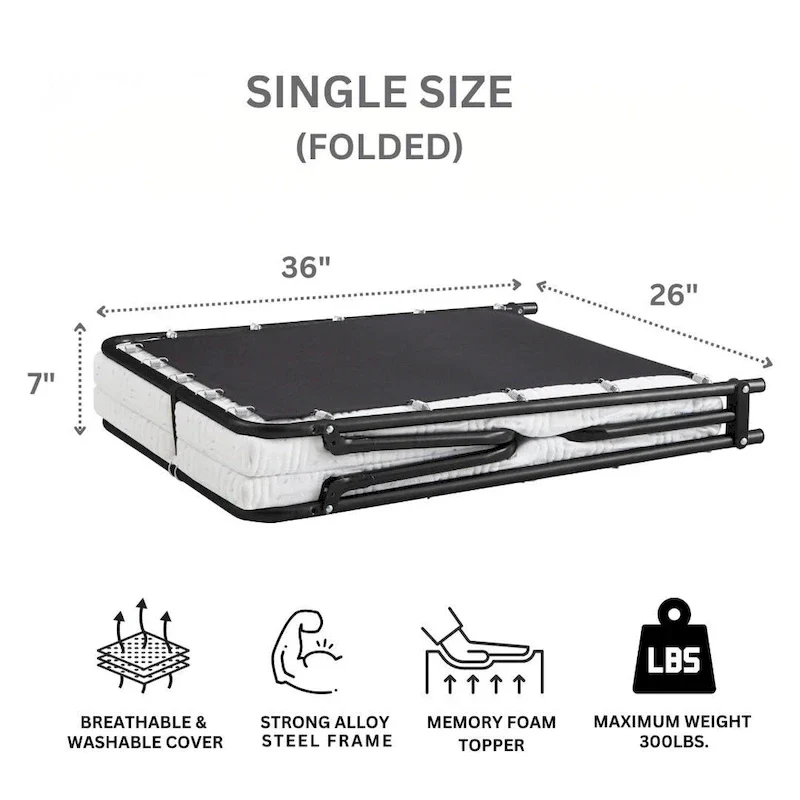 Nautica Home Gellux Cooling Gel Foam Folding Steel Frame Guest Bed