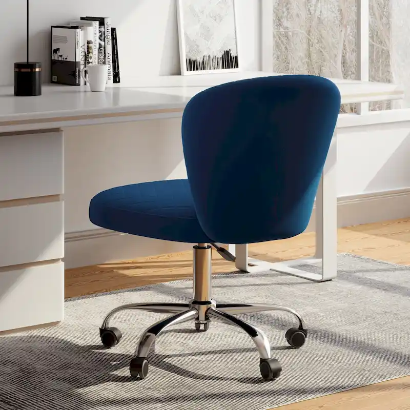 Blue/Grey/Pink/Beige Velvet Armless Swivel Office Chair, 1-Person