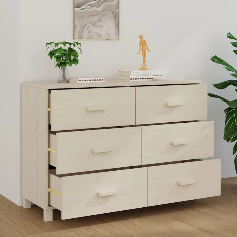 Solid Pine Wood Sideboard Buffet with 6 Smooth Sliding Drawers — 44.5