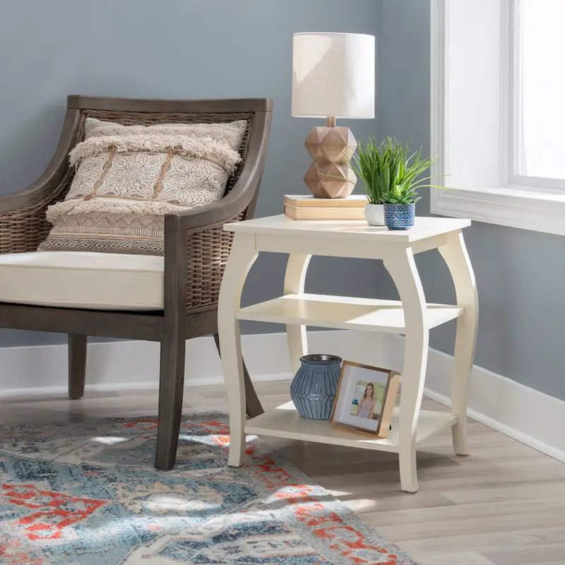 Ingrid Wood Farmhouse Side Table with 2 Shelves