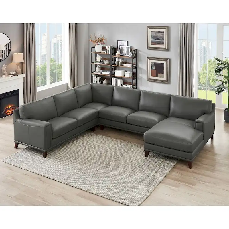 Hydeline Hayward Top Grain Leather Sectional Sofa with Chaise