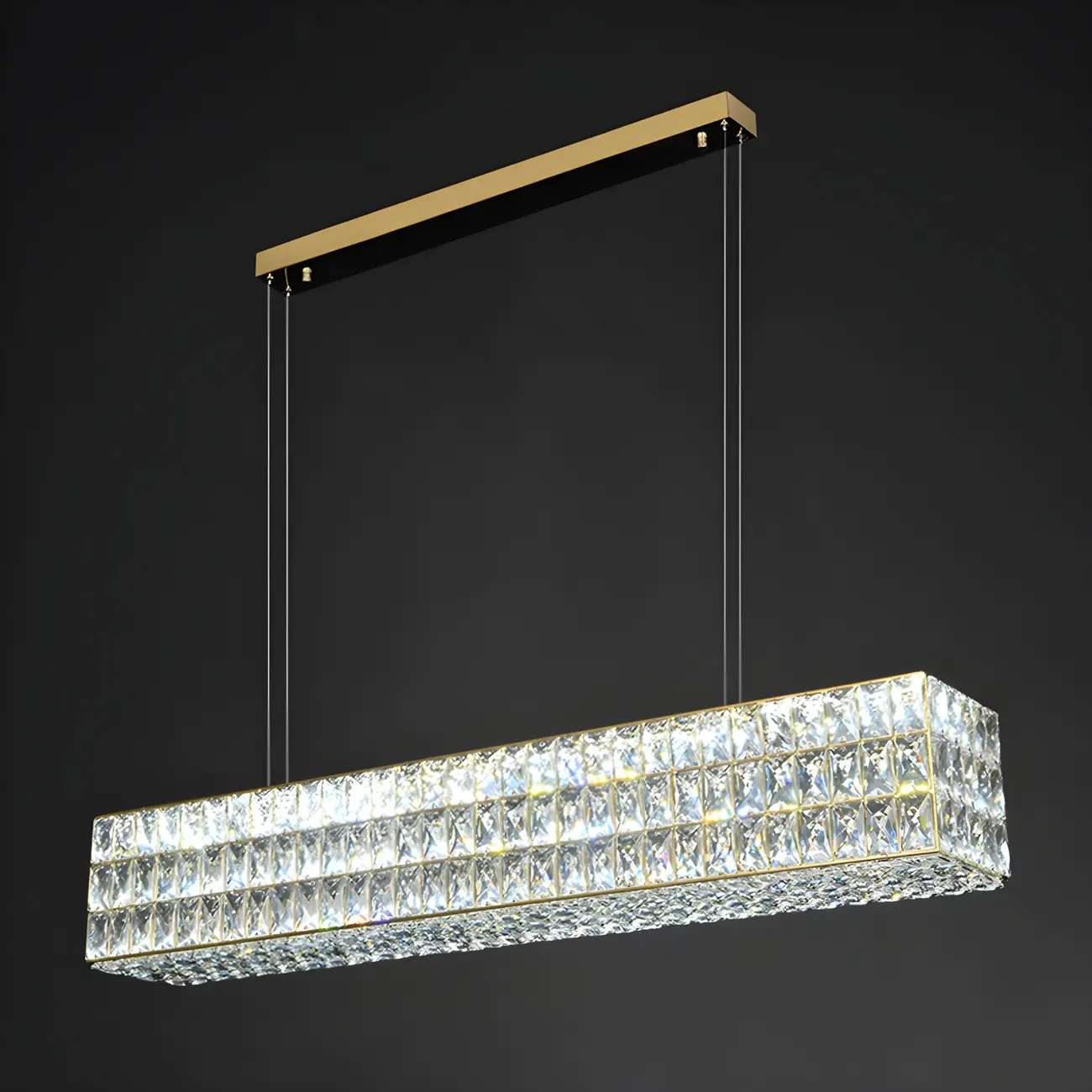 Modern Crystal Steel Rectangular Island Light