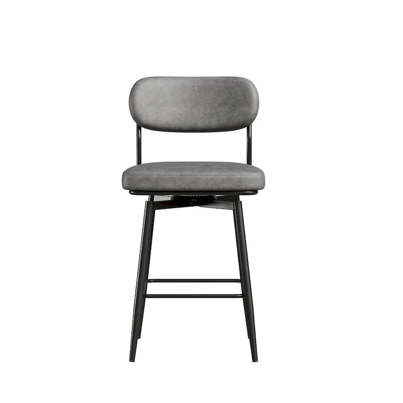 Leather Swivel Bar Stools with Iron Base - Set of 2