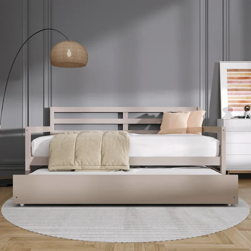 White/Walnut/Black/Light Oak/Antique Grey Railing-Style Twin Daybed with Trundle
