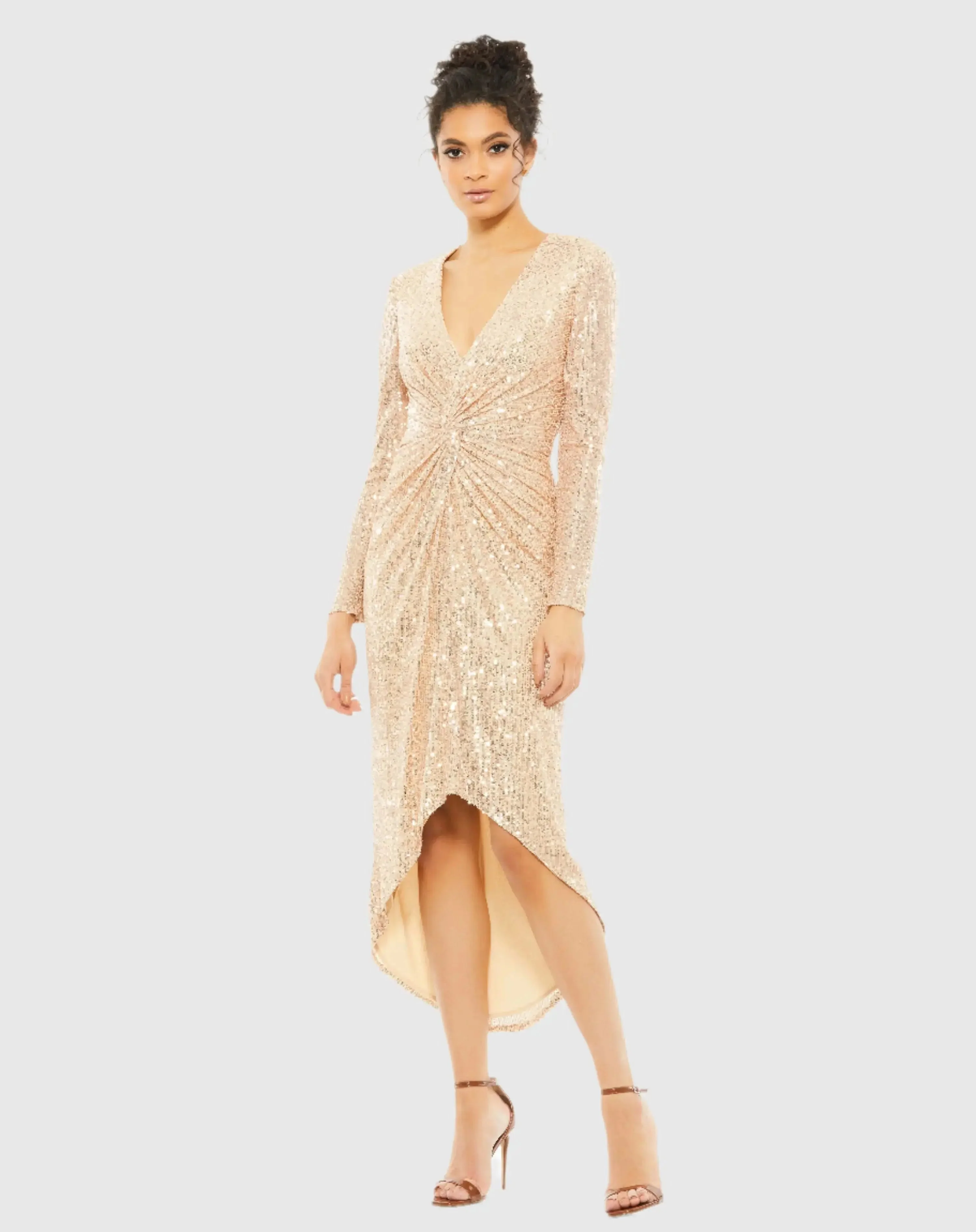 Sequined High Low Front Twist Midi Dress