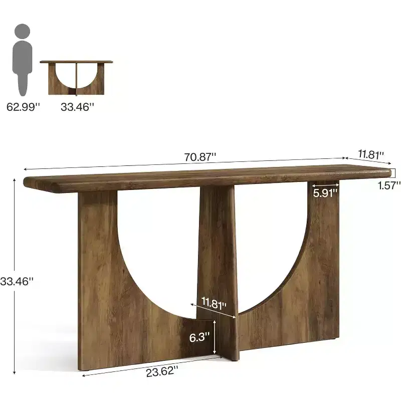 Lantine 71-Inch Long Console Table, Farmhouse Entryway Table with Sturdy Geometric Frame, Sofa Table Behind The Couch for Living Room, Rustic Brown