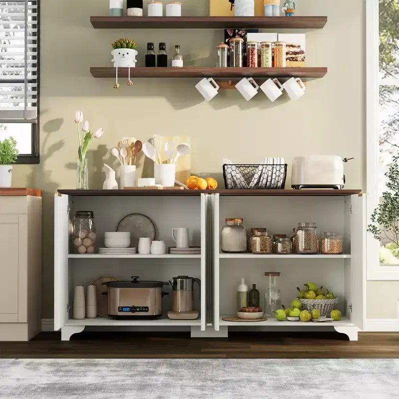 Fluted Sideboard Buffet Cabinet with Storage, Modern Wood Accent Cabinet with Shelves, Console Table for Kitchen Dining Living Room Entryway Hallway