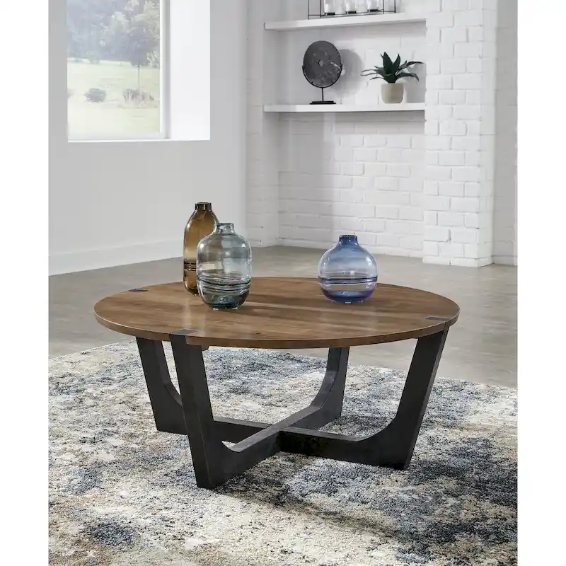 Signature Design by Ashley Hanneforth Brown/Black Coffee Table - 44W x 44D x 19H