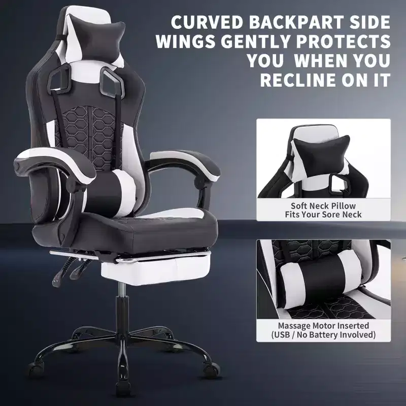 TUYOHW Swivel Gaming Chair Office Chairs with Wheels,Reclining Back,Adjustable Seat Height&Footrest,Ergonomics Video Game Chairs,300lbs Max