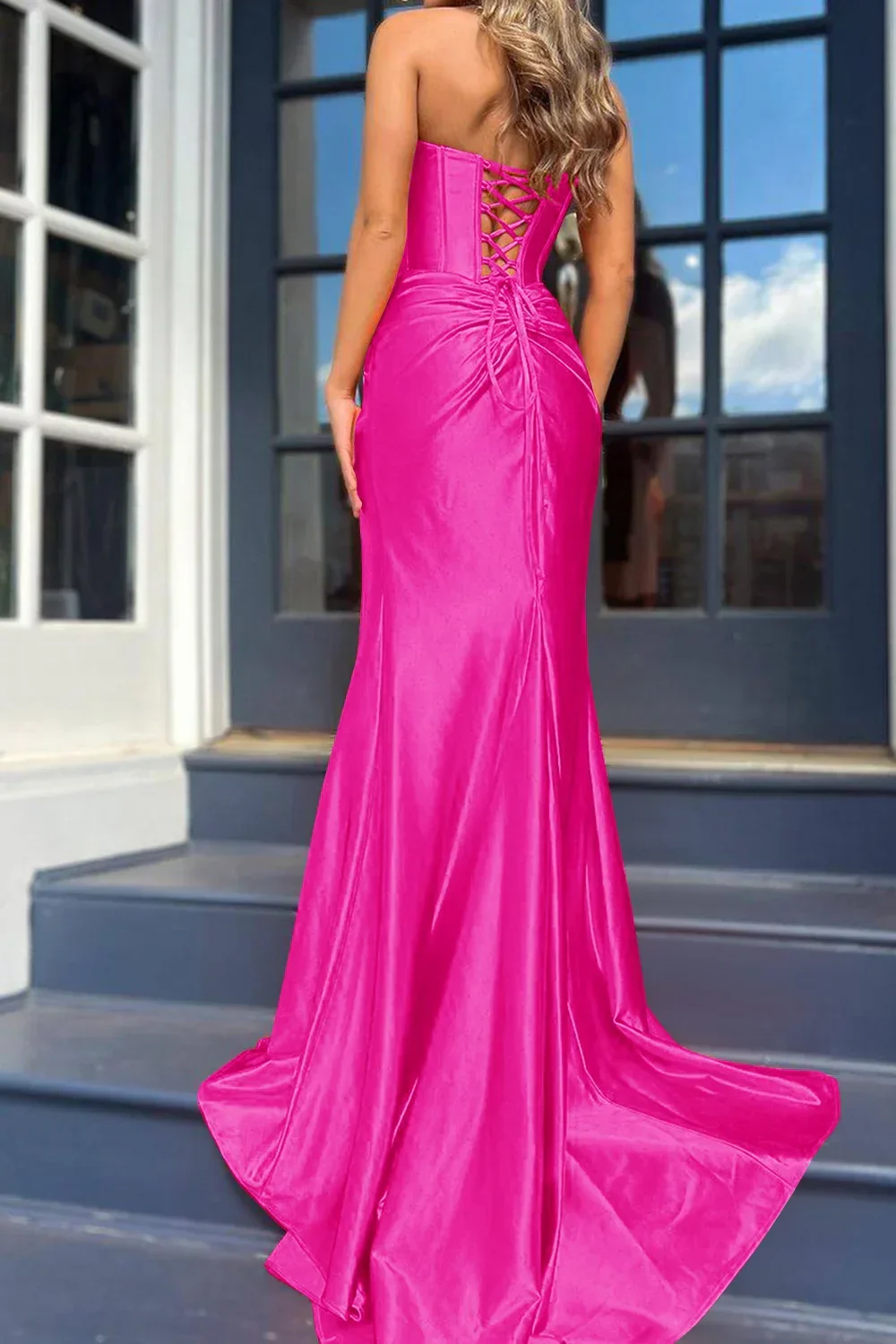 Mermaid Strapless Satin Long Prom Dress With Slit