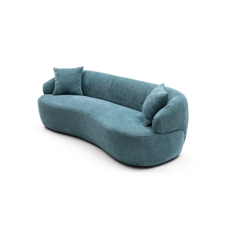 Blue Mid-Century Modern Curved Sofa