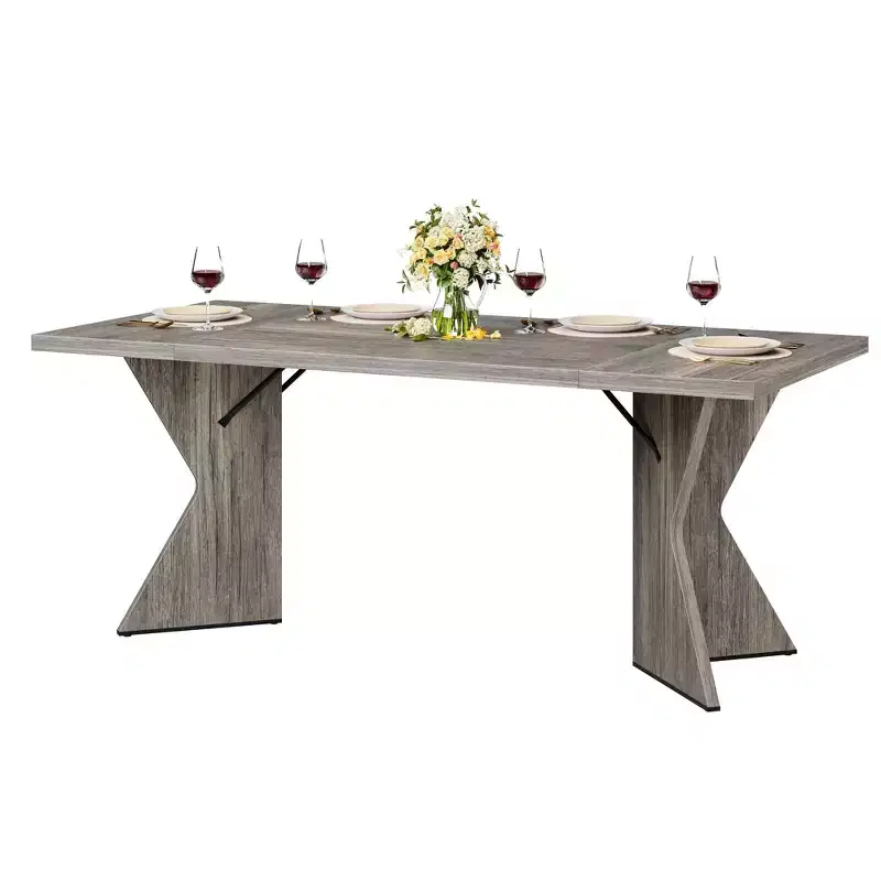 70.9'' Dining Table for 6, Farmhouse Rectangular Kichen Table with Sturdy Frame and V Leg, Wooden Thickened Long Desk and Dinner Desk