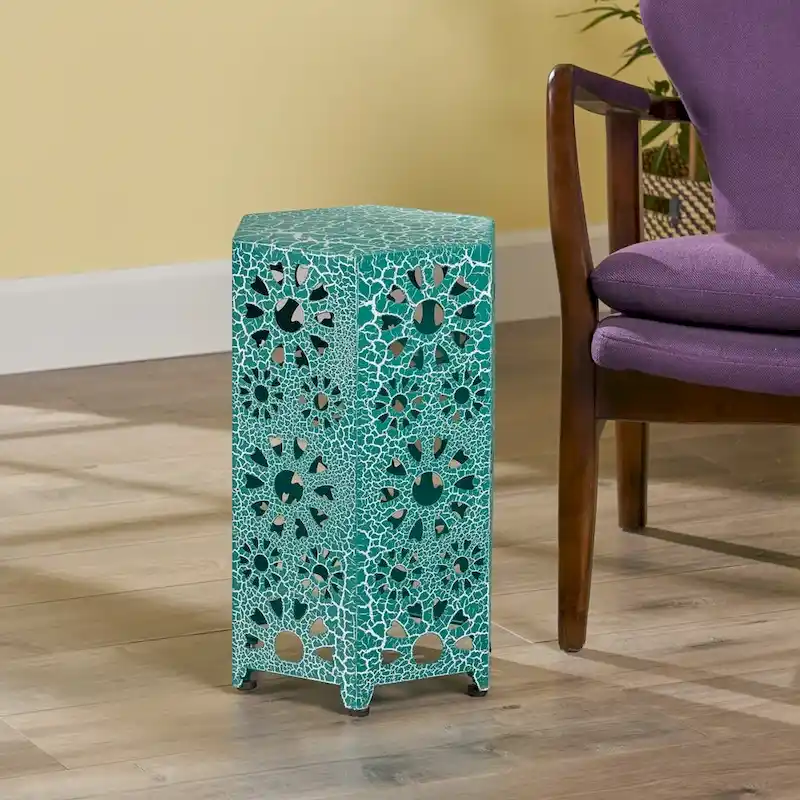 Crackle Iron Side Table – Green / Teal / Blue, Seats 1