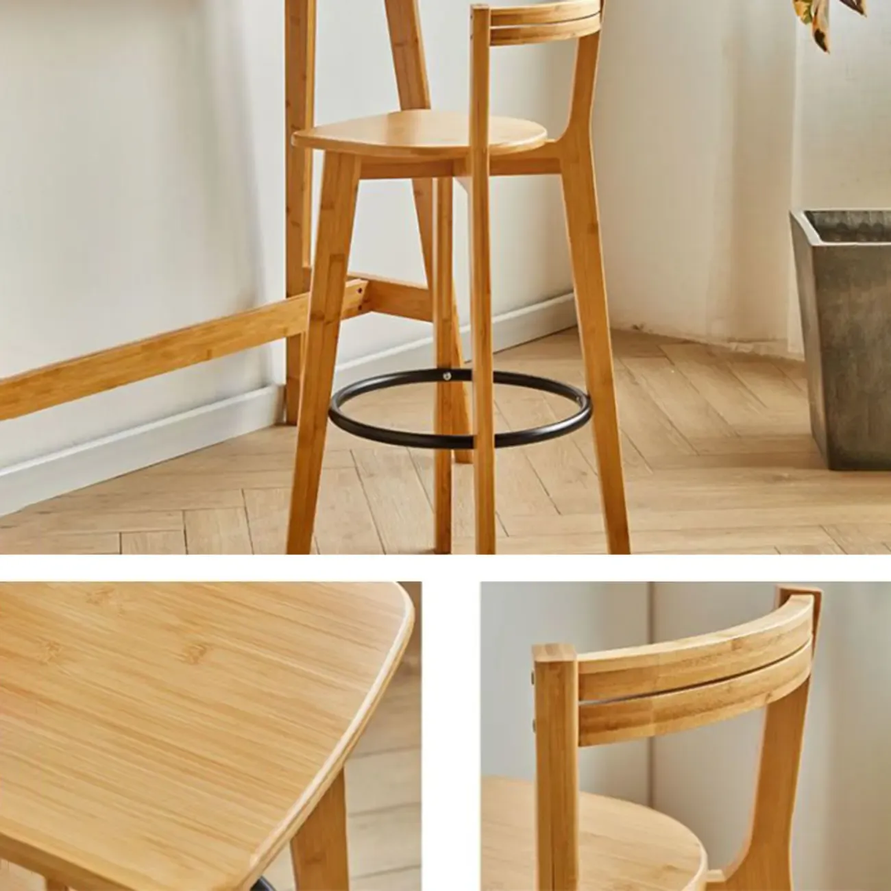 Modern Bamboo Bar Set with Footrest Stools