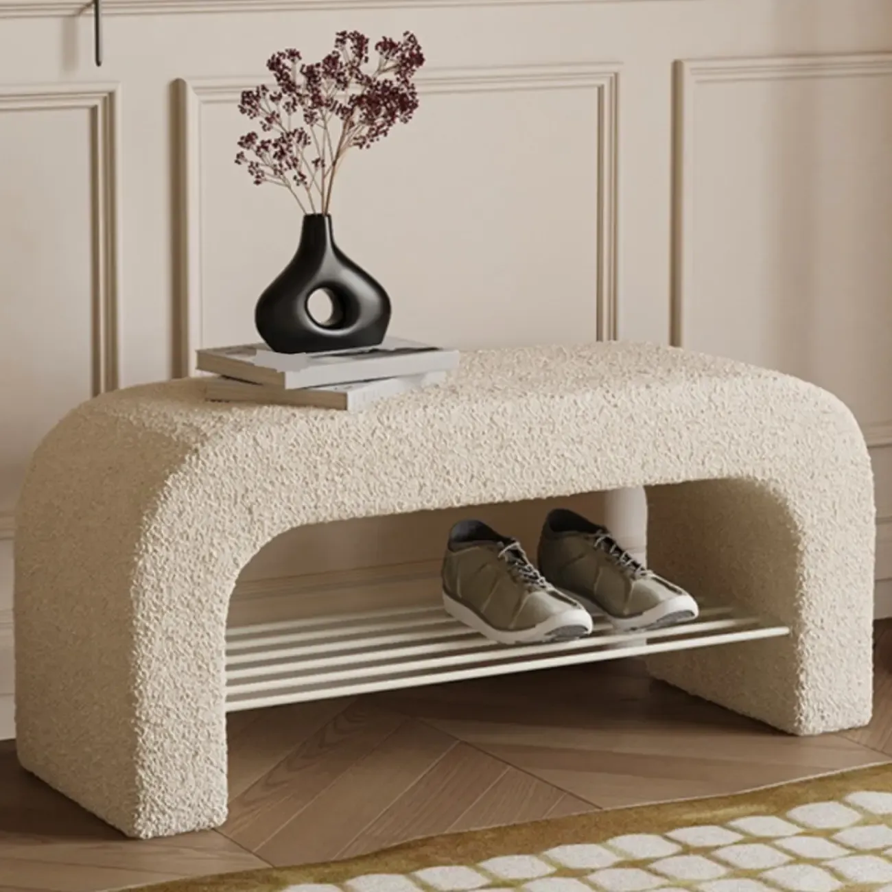 Decorative Upholstered Curved Storage Bench for Living Room