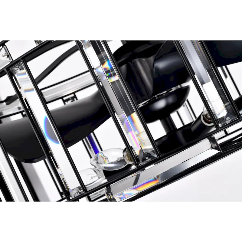 Livia 25 Inch Elegant and Glam Style Matte Black Finish Crystal Lighted Ceiling Fandelier with Remote