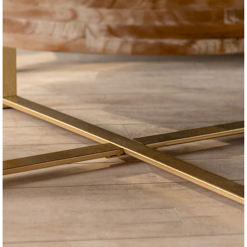 31 W Round Coffee Table With Fir Wood Table Top and Metal Frame End Table