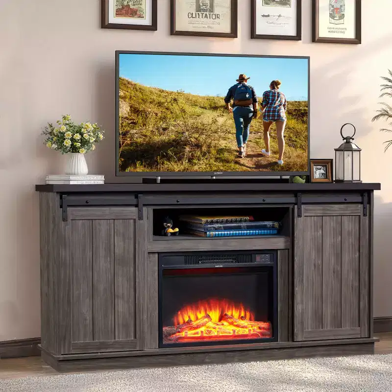 EROMMY 63 Tv Stand For Tvs Up To 80 With Open Storage Shelves And Cabinets