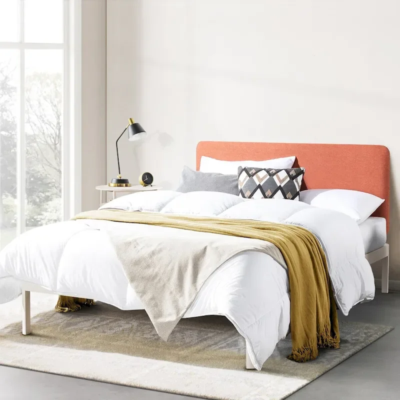 Upholstered Metal Platform Bed with Foam-Filled Headboard – 3 Color Options