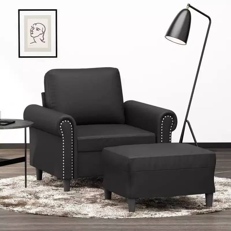vidaXL Sofa Chair with Footstool Black 23.6 Faux Leather