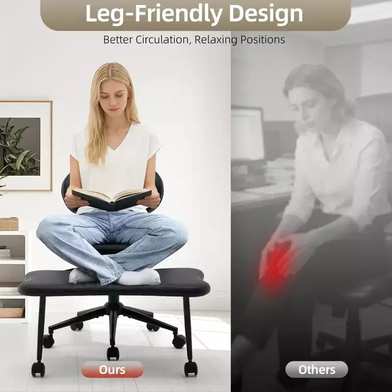COZONY Ergonomic Cross Legged Office Chair - 360 Swivel Meditation Chair w/ Wheels,Adjustable Height for Meditation, ADHD & Yoga, PU Leather, Black