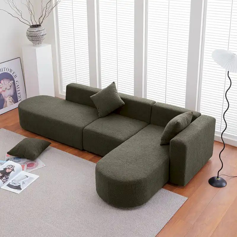 Modern L shape boucle Sofa with curved seat (facing right)