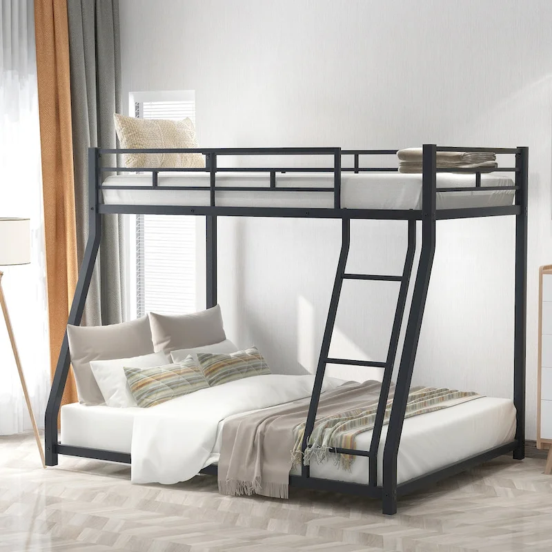 Black/White Metal Bunk Bed, Twin over Full, Sleeps 2